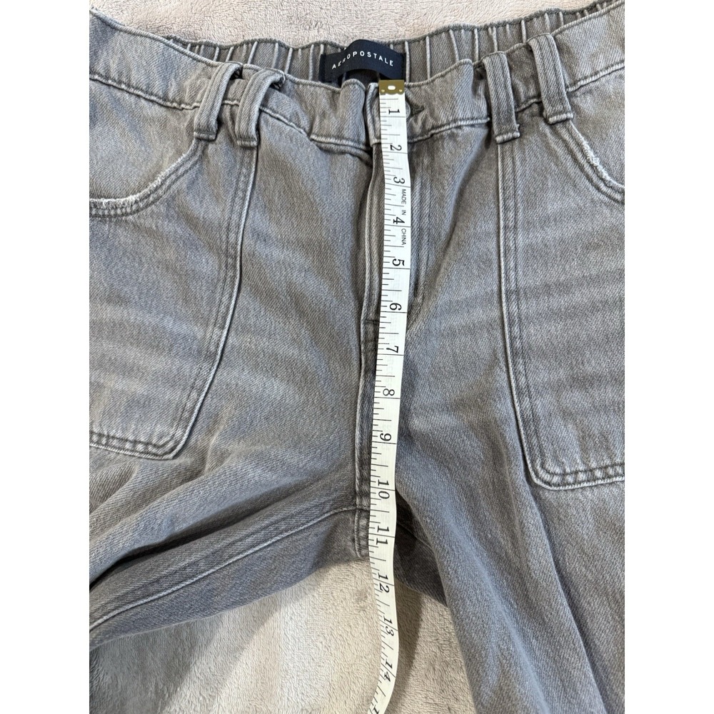 Aeropostale Gray Denim Cargo Jeans Wide Leg Baggy Multi-Pocket Elastic Waist - Picture 6 of 9